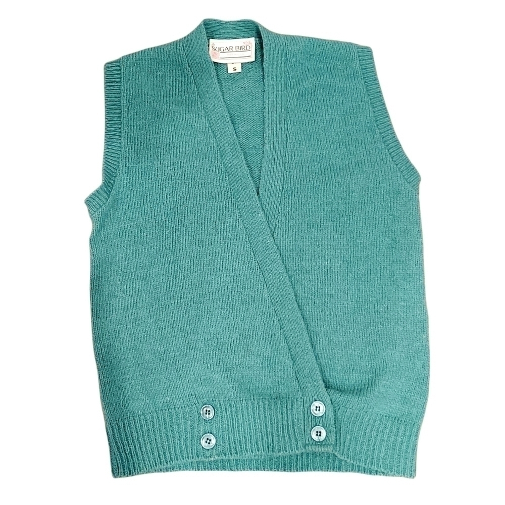 Vintage Sugar Bird Wool Blend Double Breasted Sweater Vest Small Made In USA